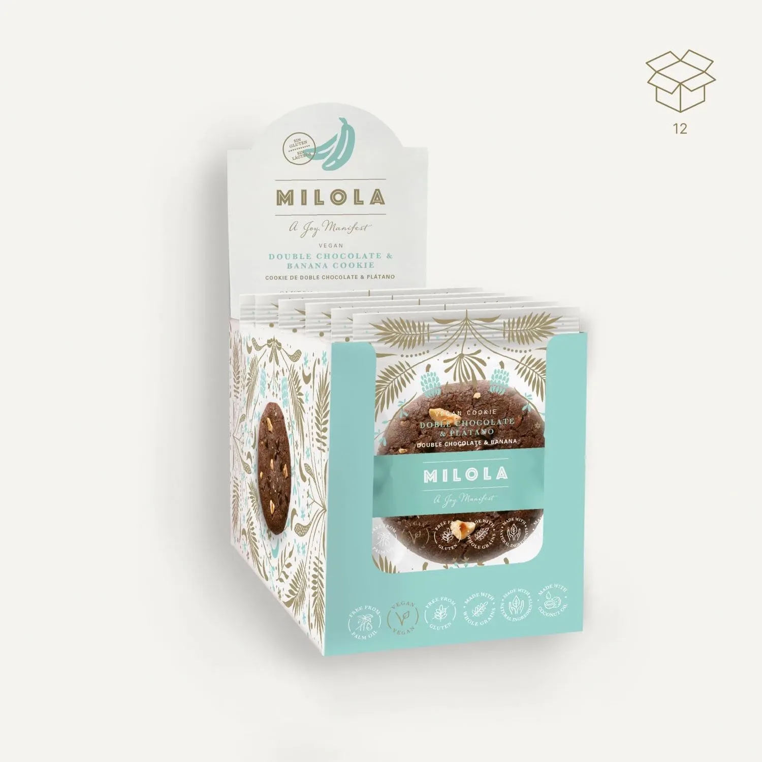 caja-expositora-galleta-individual-vegana-doble-chocolate-y-platano-milola-gluten-free
